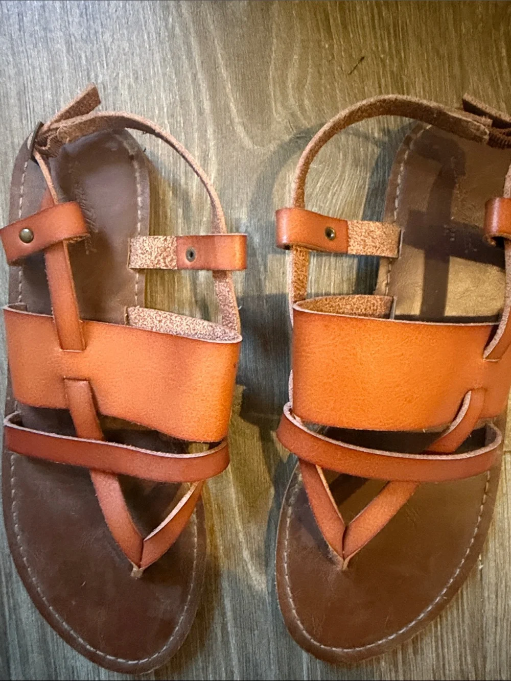 Universal Thread Leather Strappy Sandals in Cognac Brown
